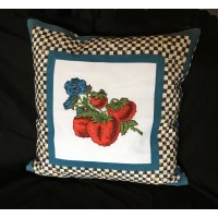 MacKenzie-Childs Strawberry Garden Embroidered Pillow Courtly Check Edge   302844624375